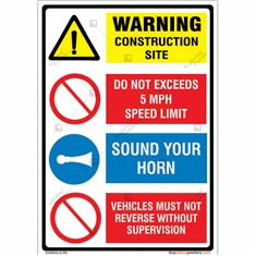 Warning Construction Site Sign in Combination in Potrait