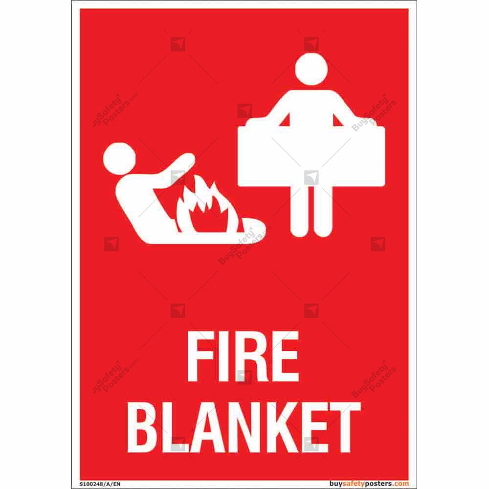 SAFETY,SECURITY. FIRE BLANKET PLASTIC SIGN SMALL PEEL AND STICK! PROTECTION 
