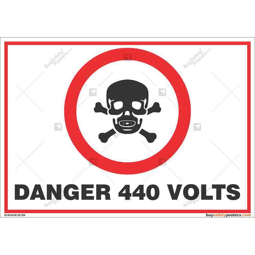 DANGER 440V 50MMX50MM HEALTH SAFETY WARNING STICKER LATEX PRINTED WARN101B 